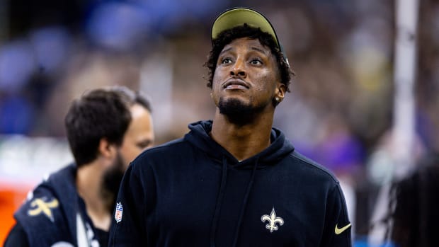 New Orleans Saints wide receiver Michael Thomas (13) looks on against the Houston Texans during the first half at the Caesars Superdome.
